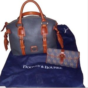 DOONEY & BOURKE GRAY FLORENTINE LEATHER SATCHEL DOMED HANDBAG & MONOGRAM WALLET